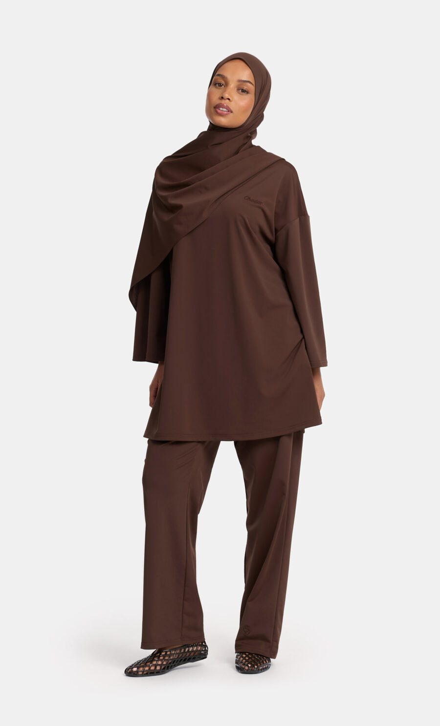 SHORT OVERSIZED BURKINI SET - DEEP TRUFFLE, L