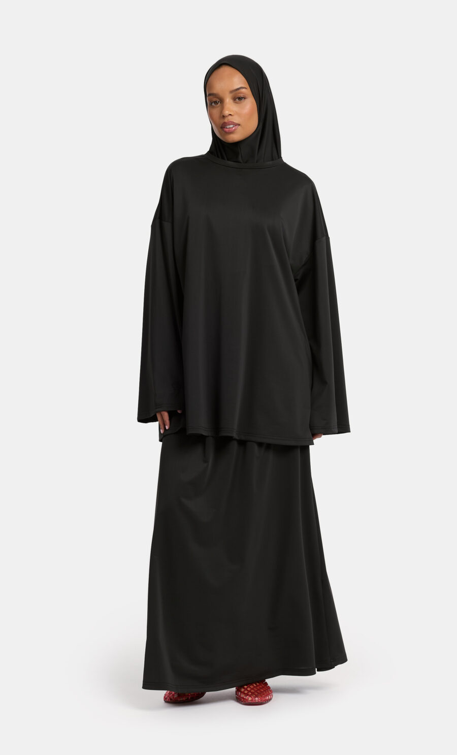 FLOWY SKIRT BURKINI SET - BLACK, S