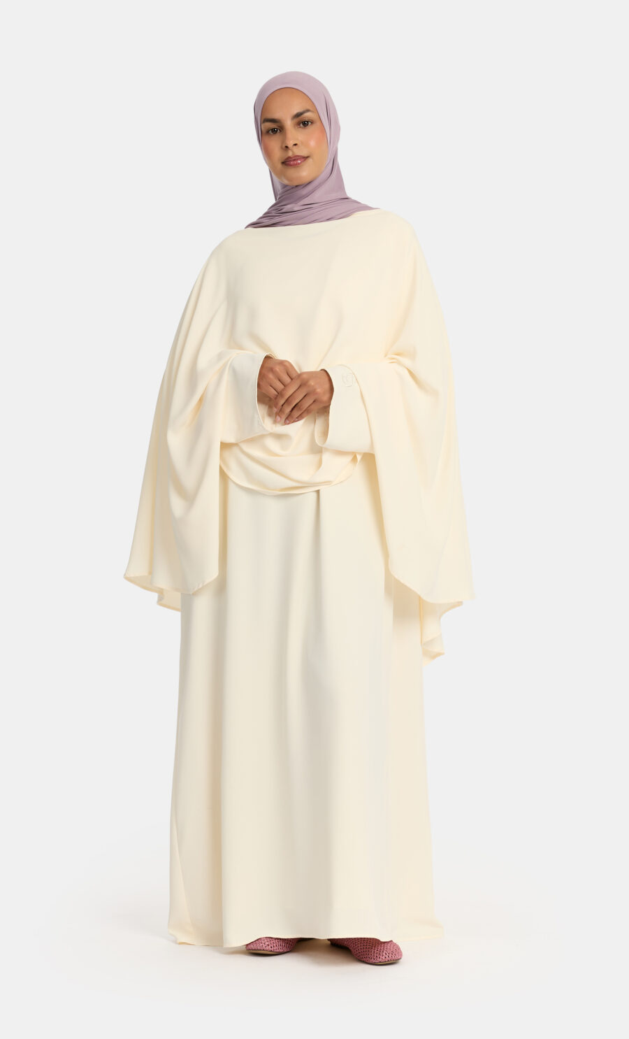 LAYERED CAPE DRESS - LIGHT CREAM, S