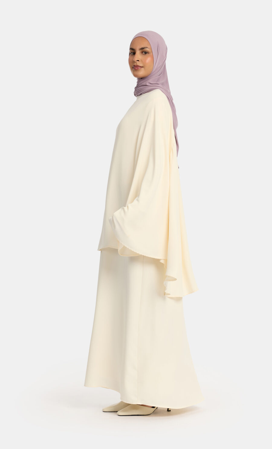 LAYERED CAPE DRESS - LIGHT CREAM, M