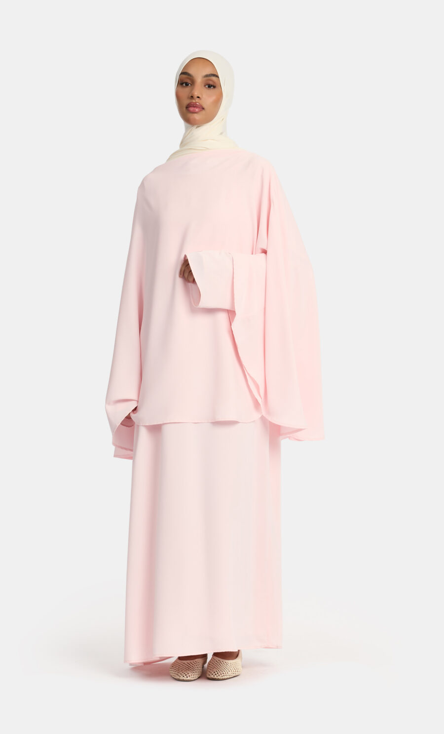 LAYERED CAPE DRESS - BABY PINK, S