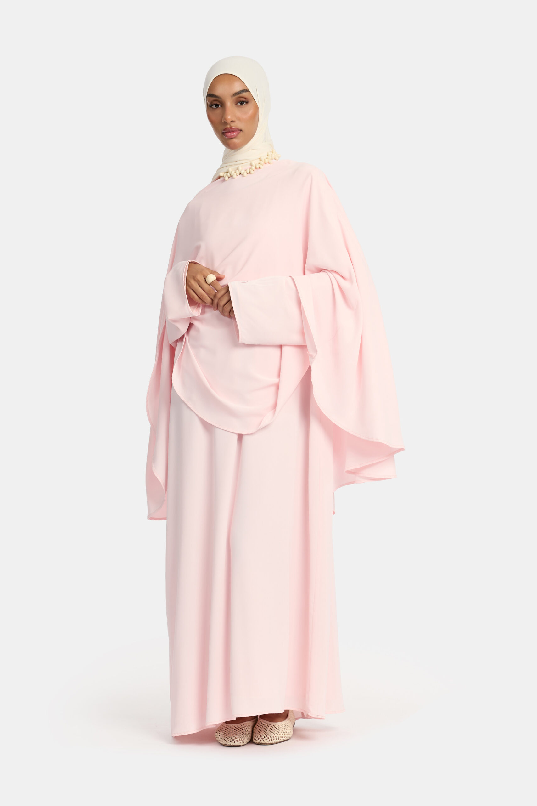 LAYERED CAPE DRESS-BABY PINK
