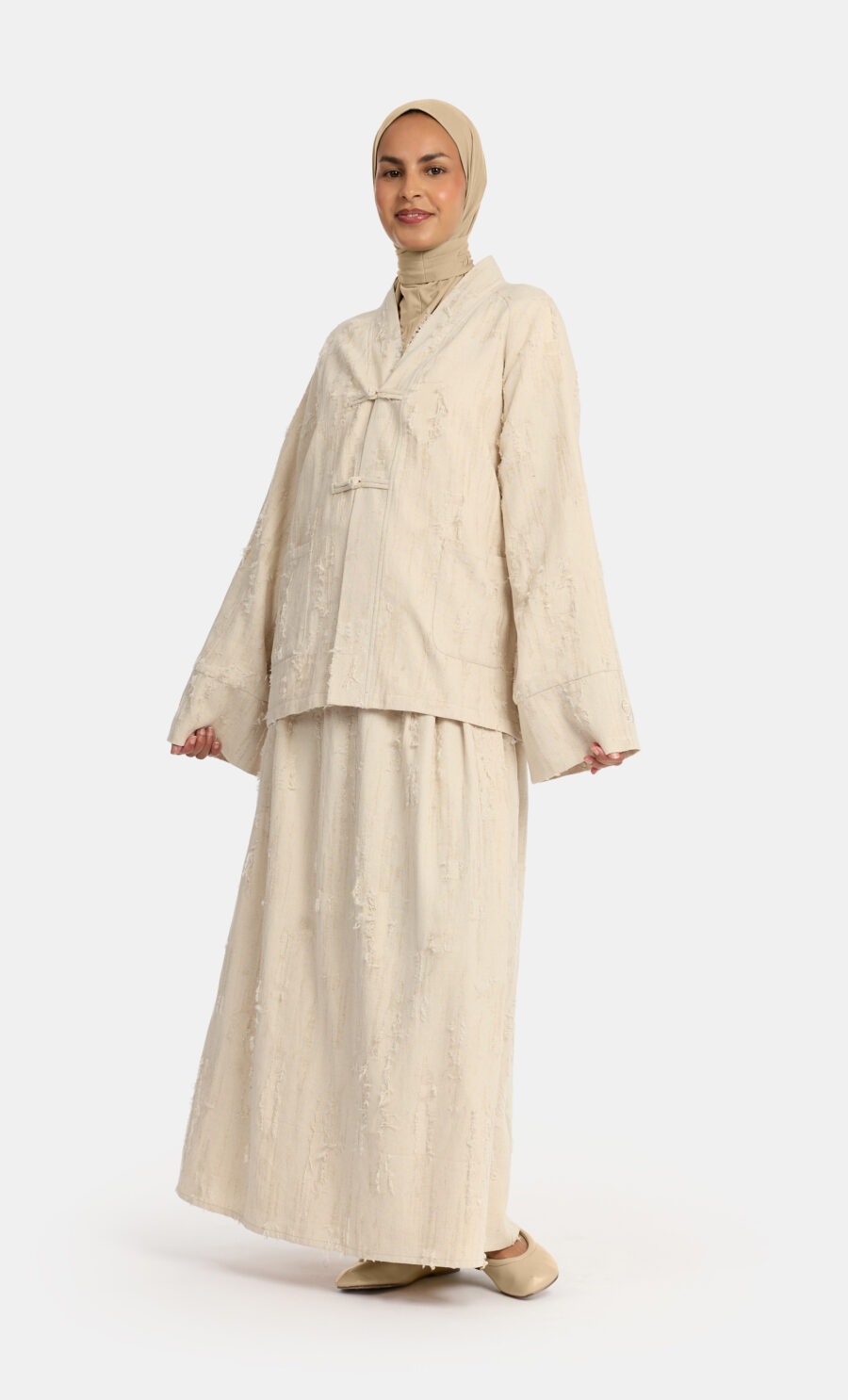 FRINGE SKIRT SET - CREAM, S