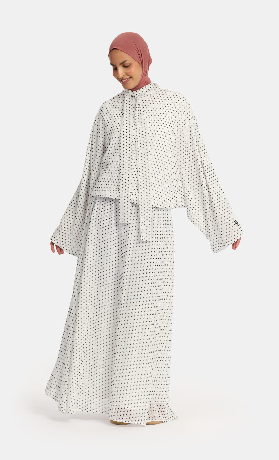 POLKA DOT SKIRT SET - WHITE, L
