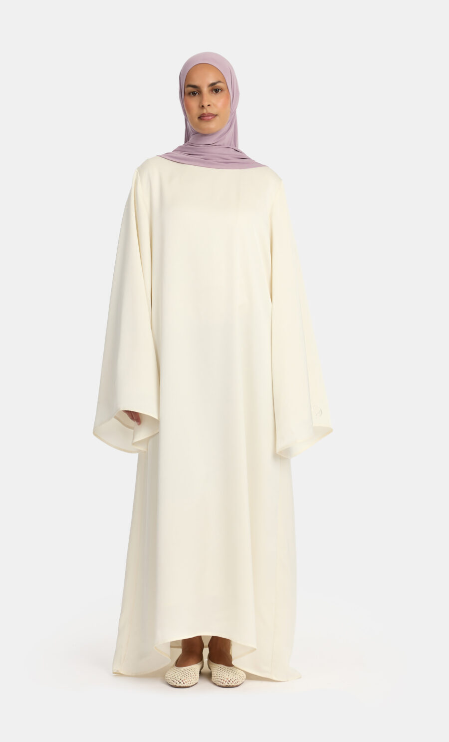 VOLUME SLEEVE DRESS - OFF-WHITE, S