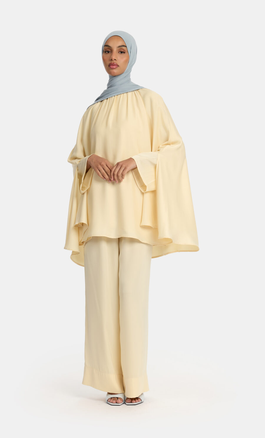 SATIN DRAPE SET - S, VANILLA