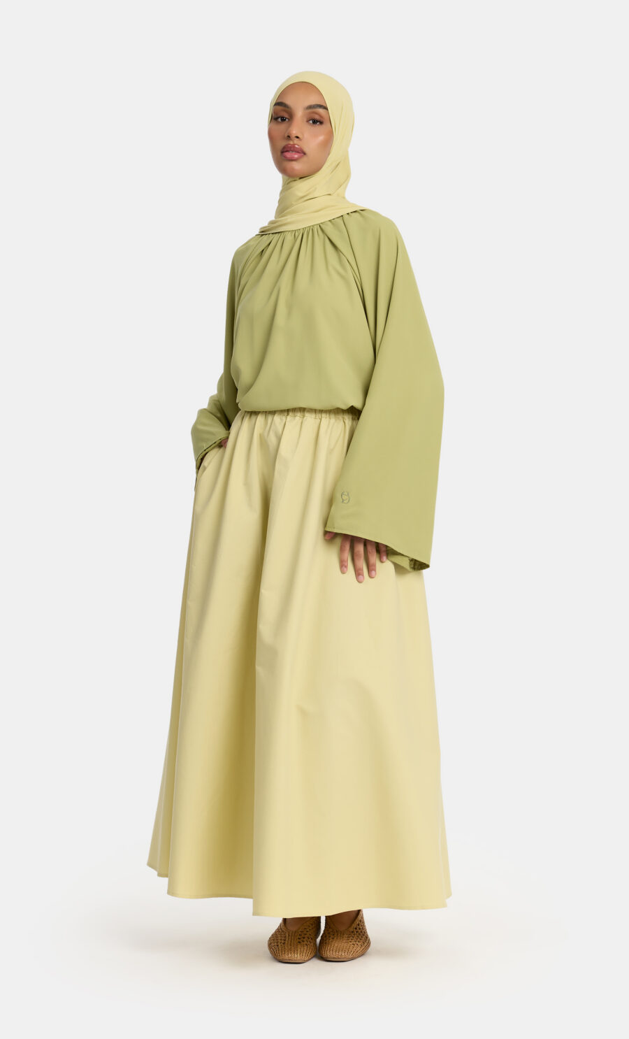 GATHERED MAXI SKIRT - PISTACHIO, XS