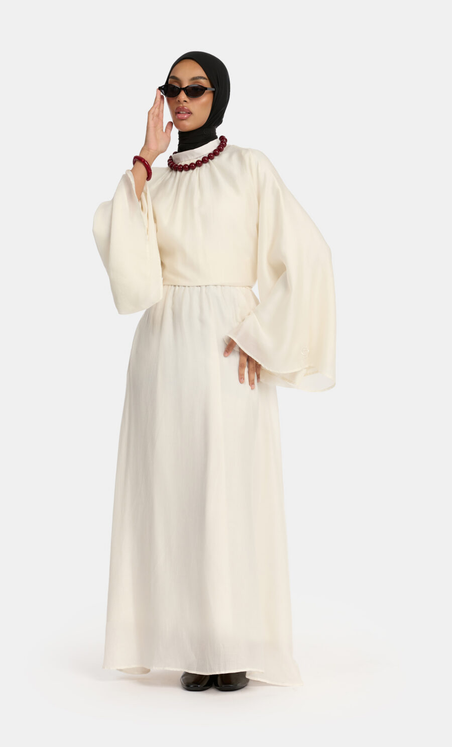 FLOWY TIE SKIRT SET - LIGHT CREAM, S