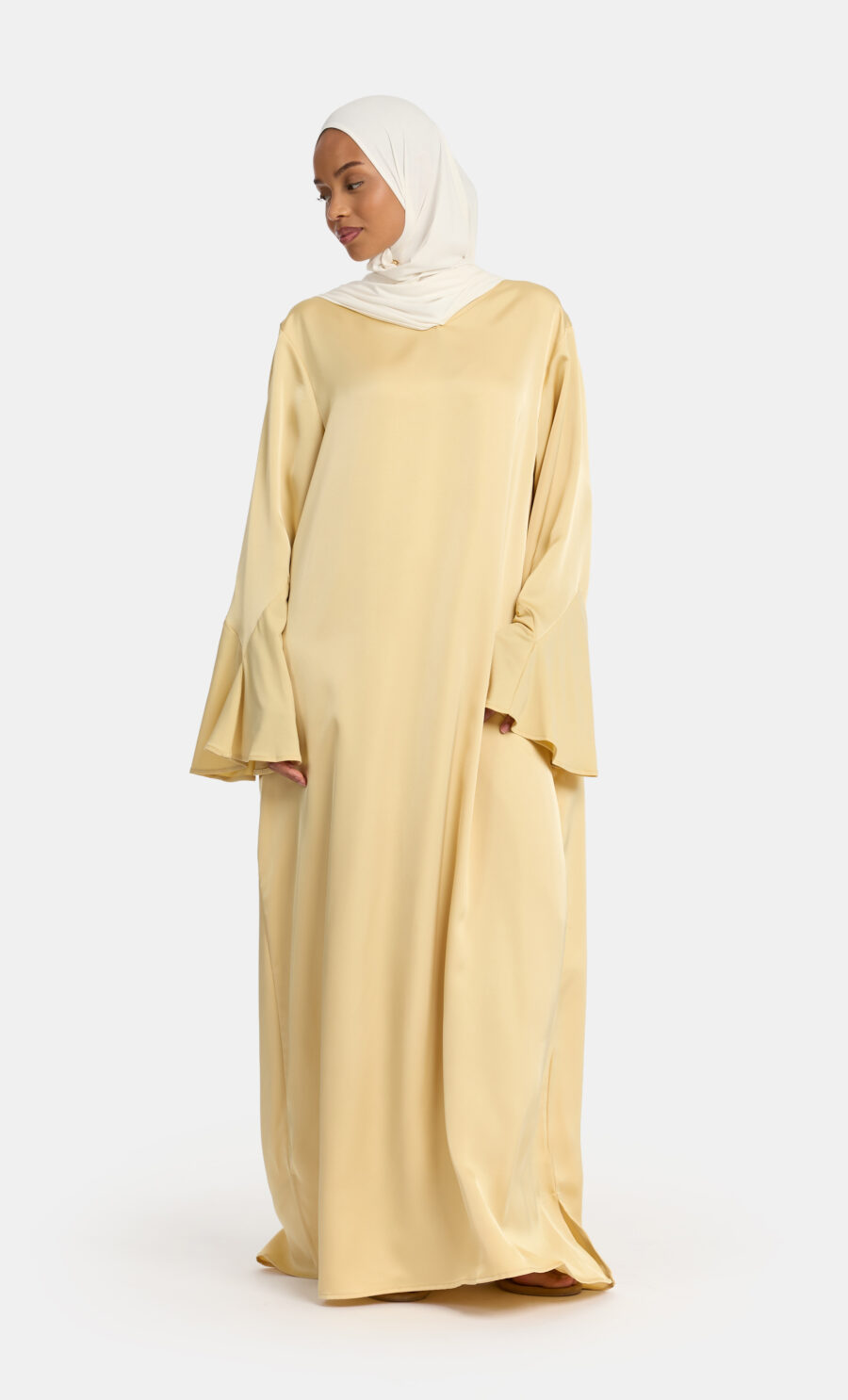 SATIN JERSEY SLEEVE DRESS