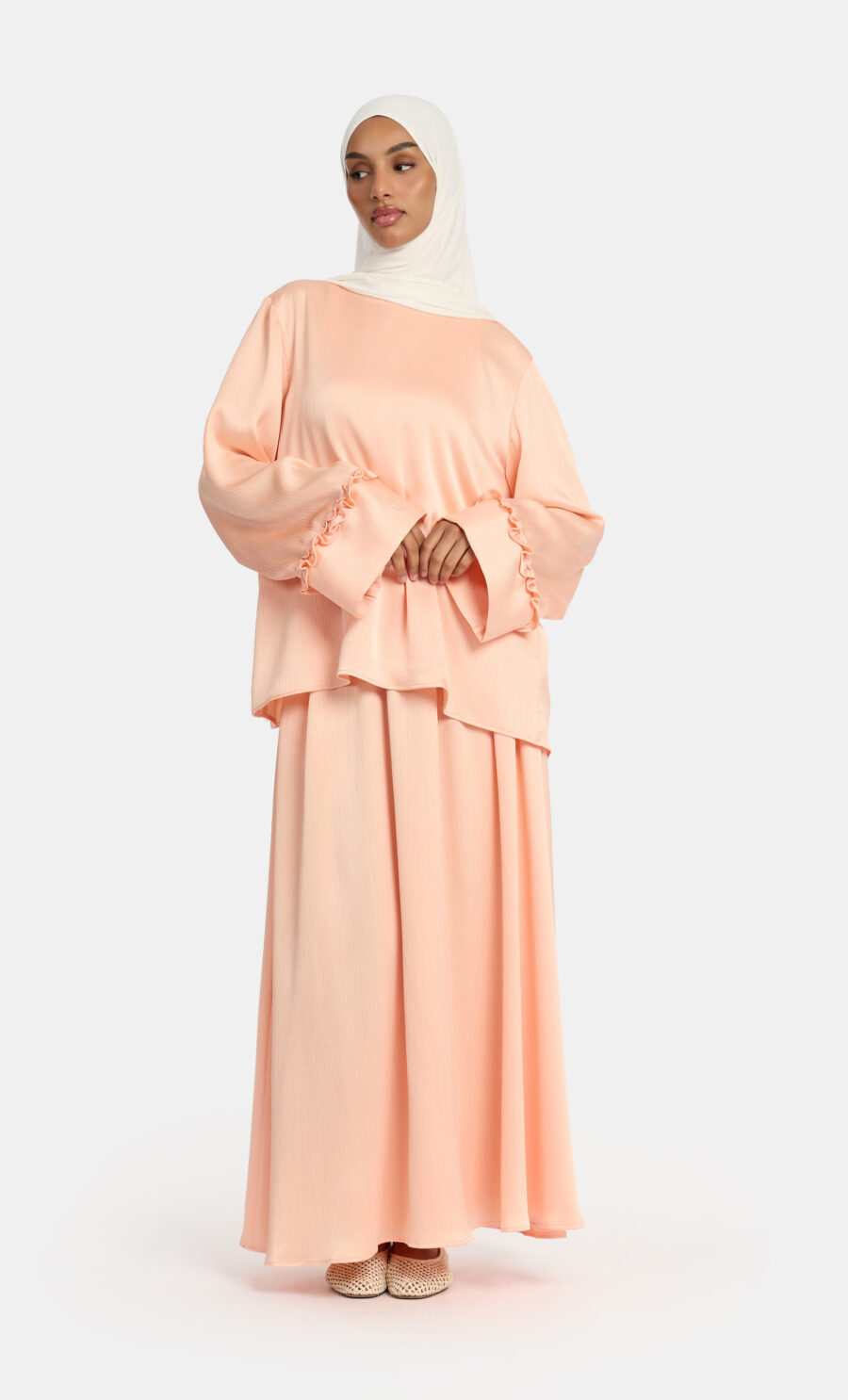 PLISSÉ SKIRT SET - S, SOFT PEACH