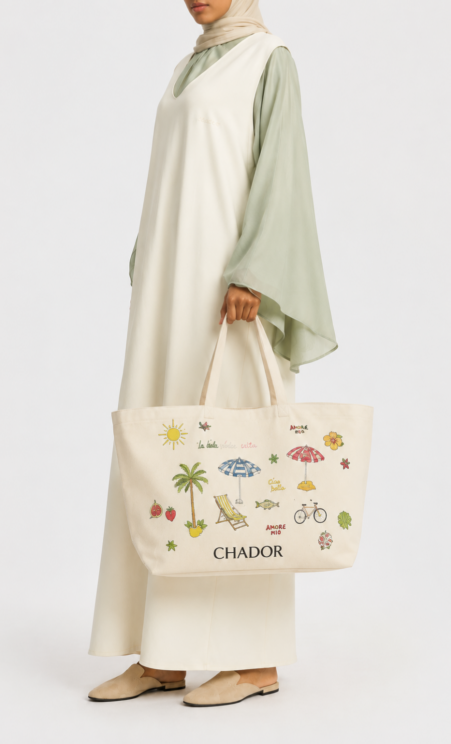 PRINTED SHOPPER BAG - BEIGE