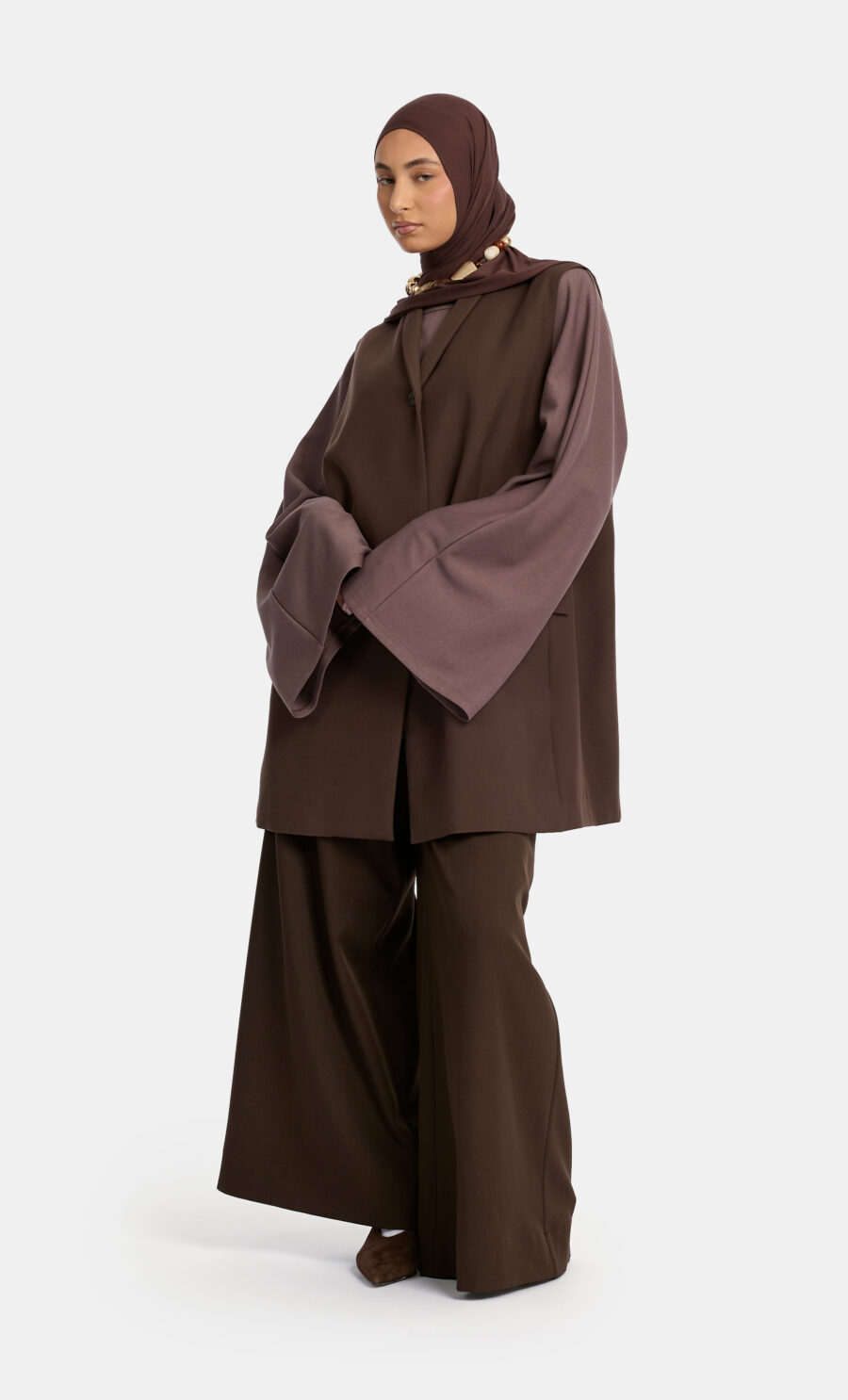 COLLAR GILET - DARK BROWN, XL