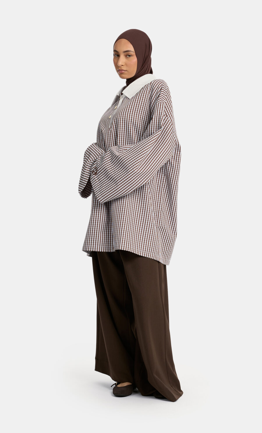OVERSIZED DETAILED SHIRT - BROWN, S/M
