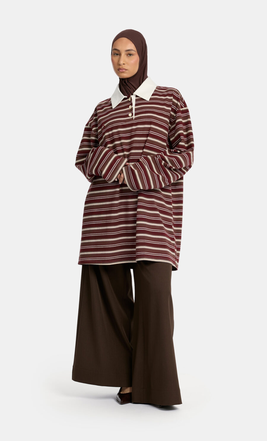 RELAXED STRIPE SHIRT - BROWN, S