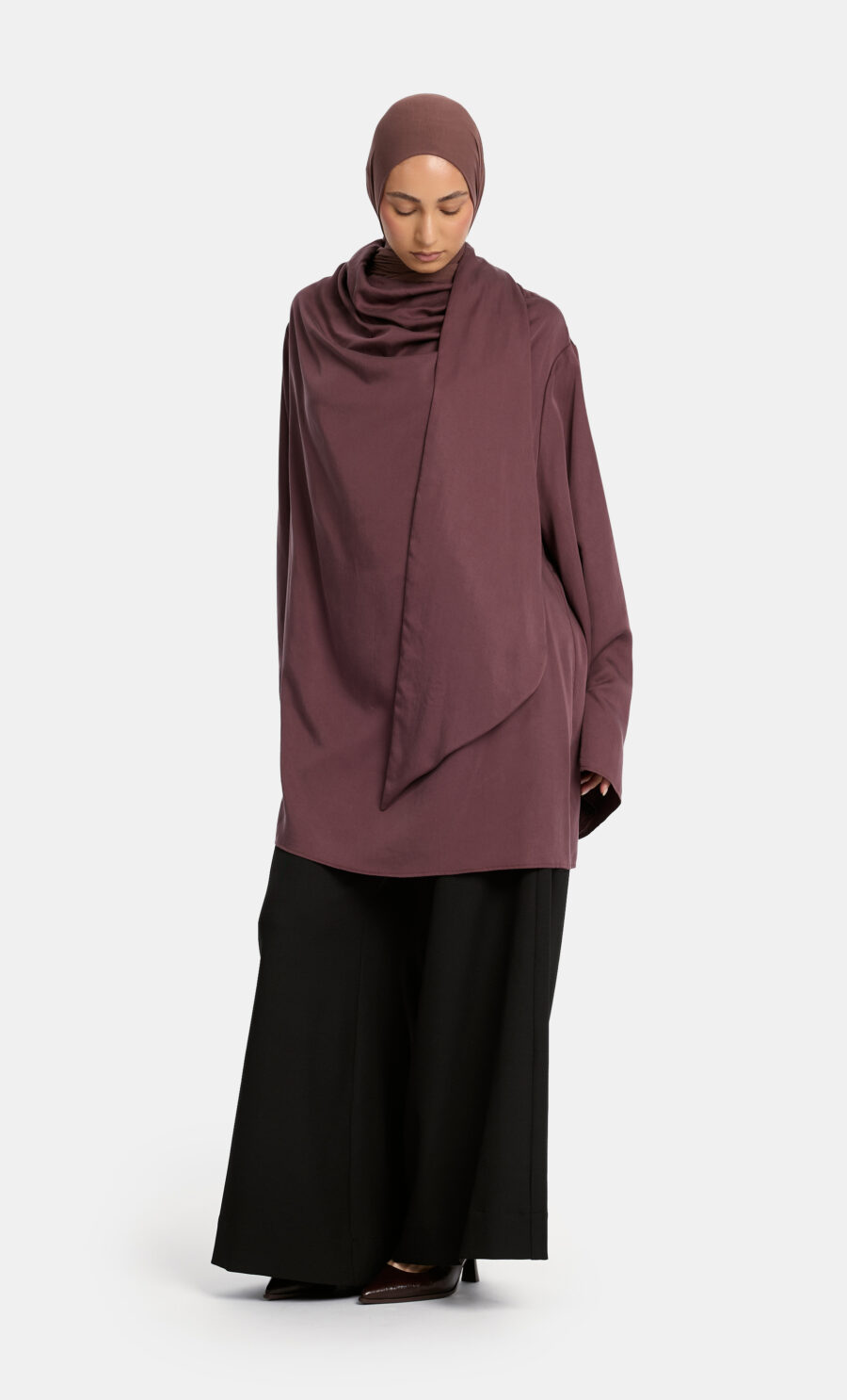 DRAPED TOP - MAUVE BROWN, L