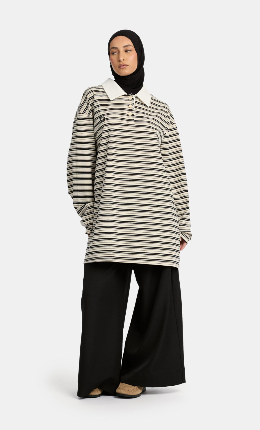 RELAXED STRIPE SHIRT - BLACK, S