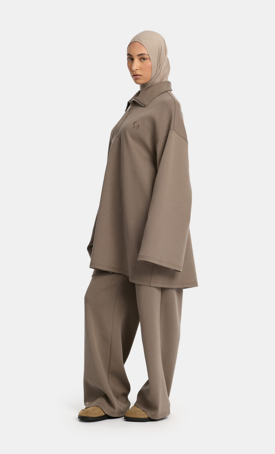 ZIP COLLAR SET - BROWN GREY, S