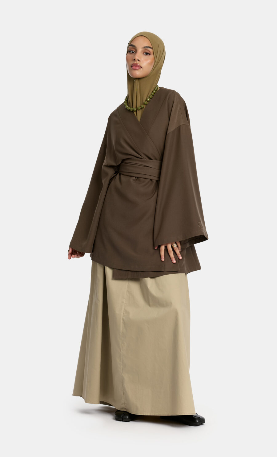 WRAP KIMONO TOP - BROWN, S