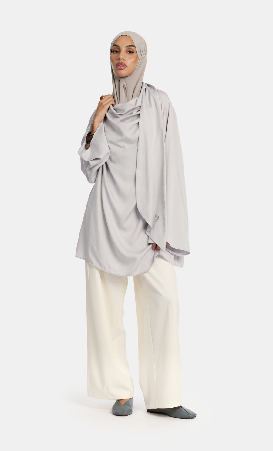 DRAPED TOP - LIGHT GREY, S