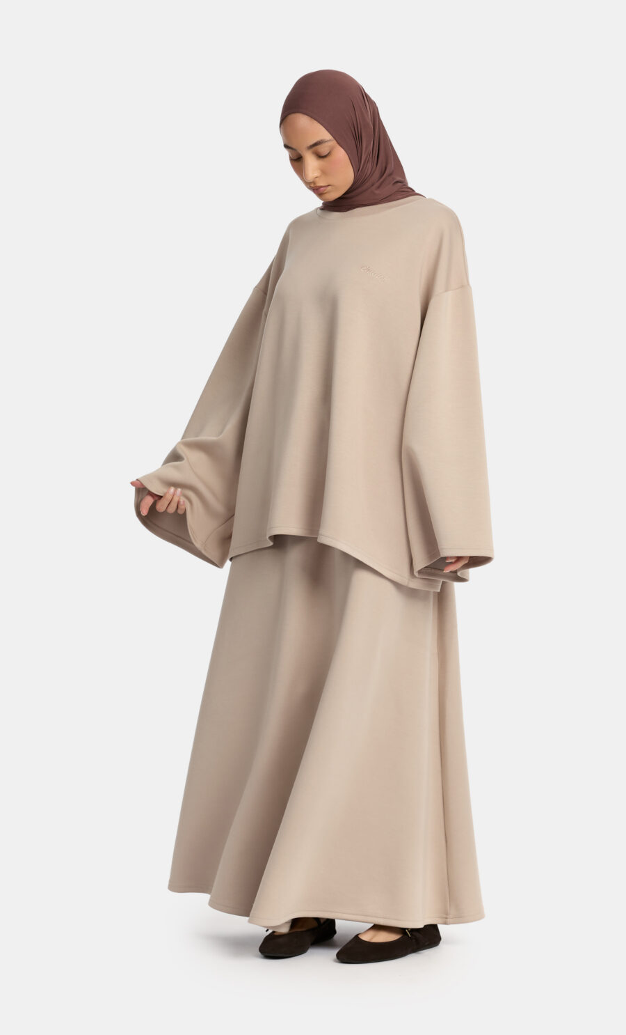 A LINE SKIRT SET - BEIGE, S